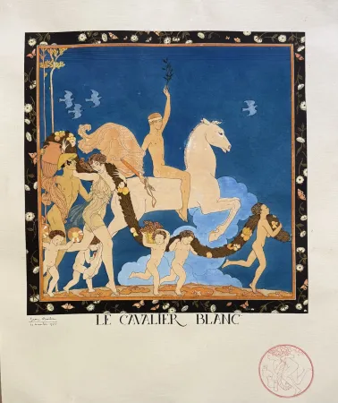Litografía Barbier - Le Cavalier Blanc, Signée a la main