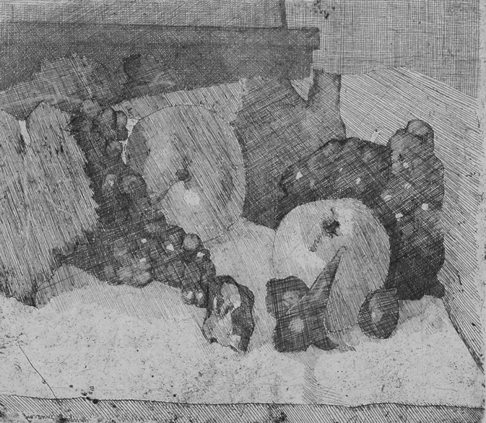 Aguafuerte Barbisan - Natura morta con uva e fichi