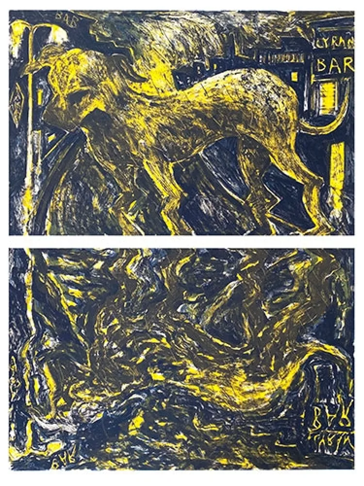 Litografía Barcelo - Chien sous la pluie