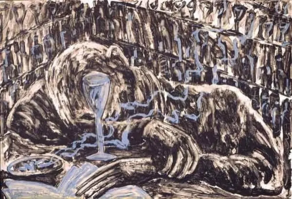 Litografía Barcelo - Hombre Borracho en un bar