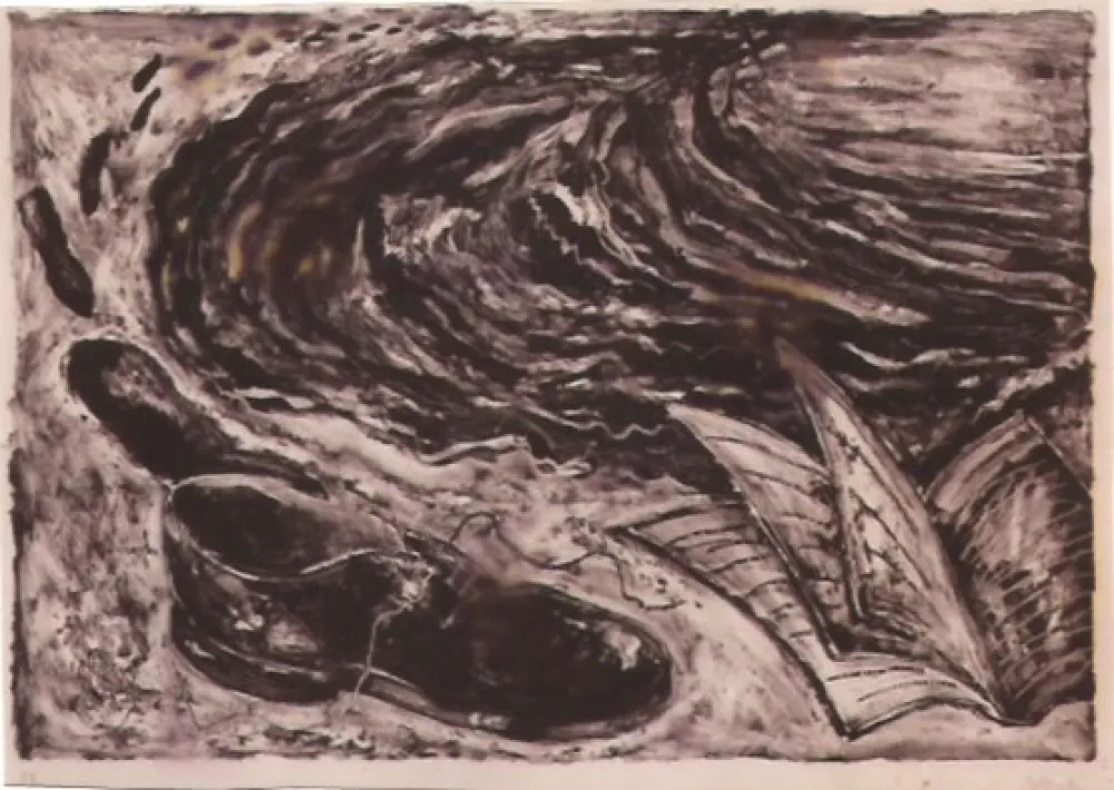 Litografía Barcelo - S/T (zapato y libro)