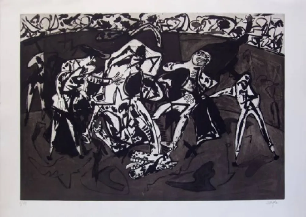 Aguafuerte Y Aguatinta Barjola  - Caída y cogida