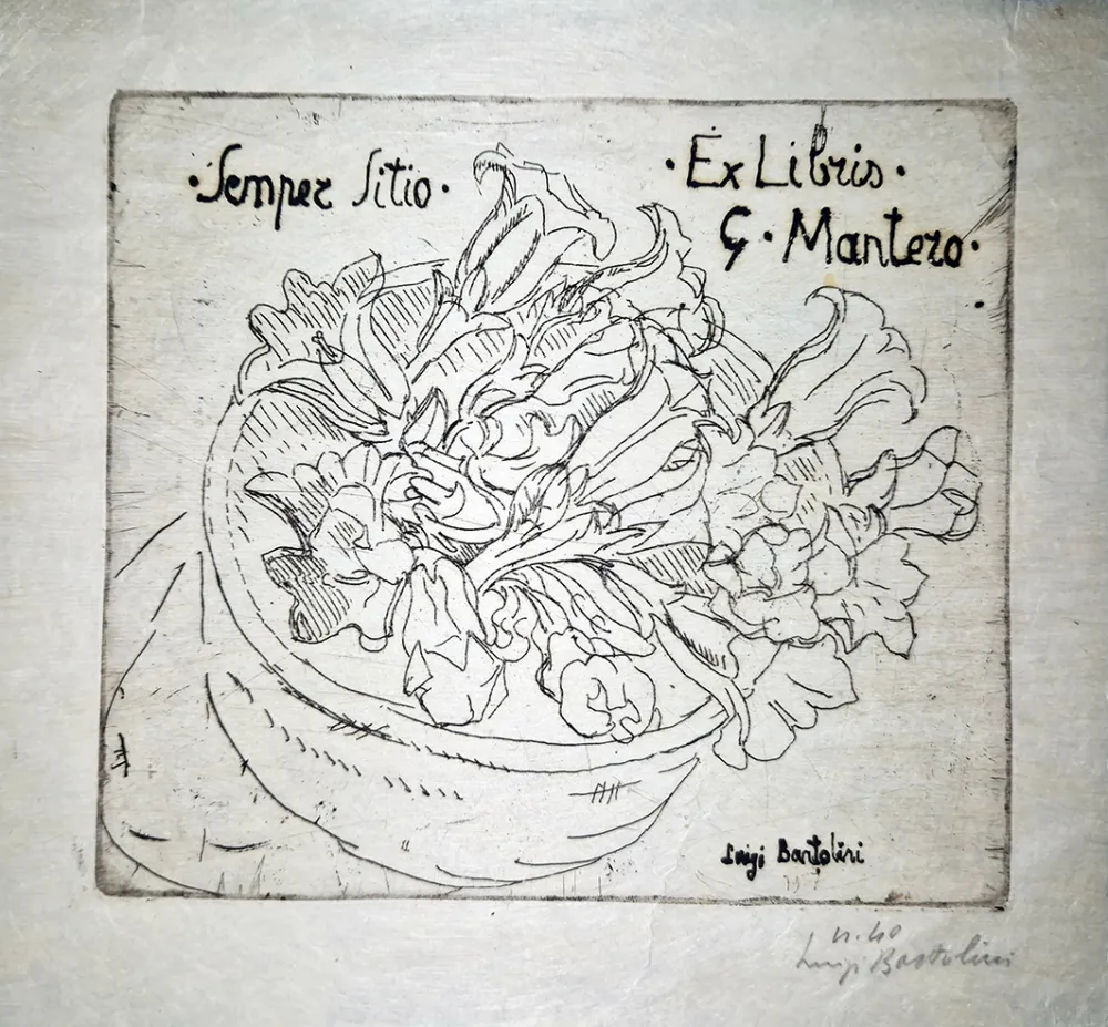 Aguafuerte Bartolini - Ex libris G.Mantero-Genziane