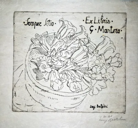 Aguafuerte Bartolini - Ex libris G.Mantero-Genziane