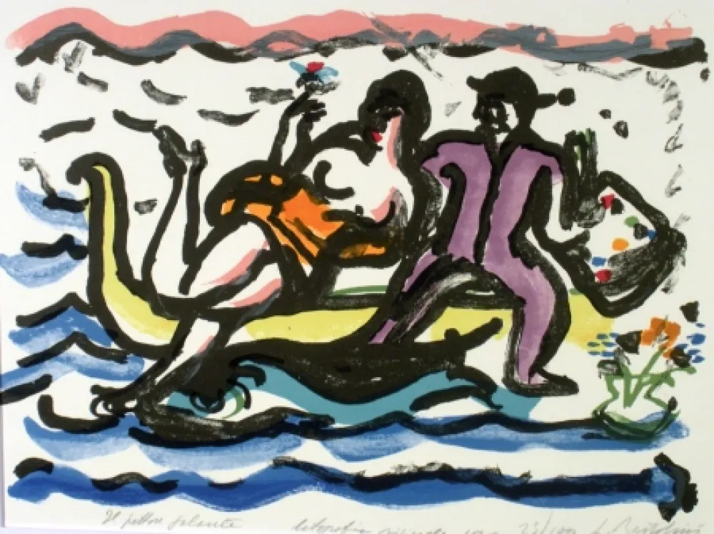 Litografía Bartolini - Il pittore galante