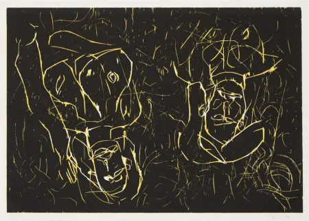 Grabado En Madera Baselitz - Woman and woman