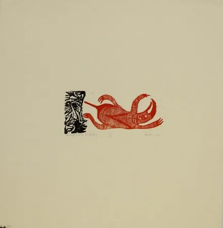 Grabado En Madera Baskin - The Temptation of St. Anthony / St. Anthony with the Red Monster