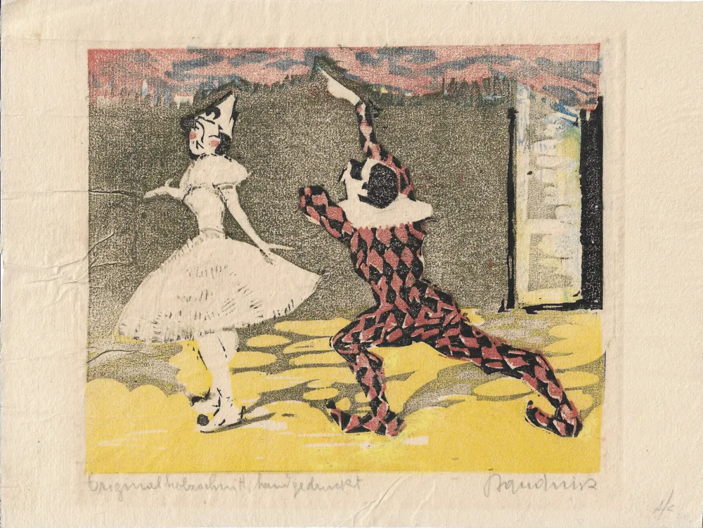 Grabado En Madera Baudnik - Harlequin & Columbine