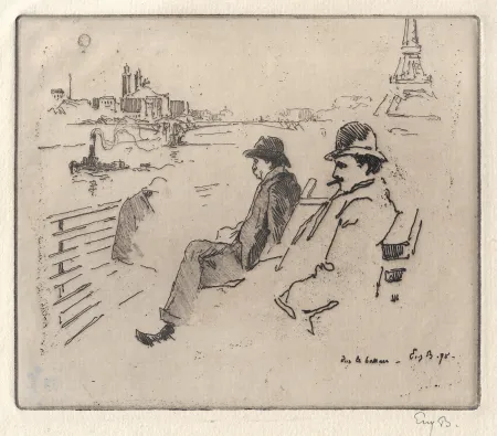 Grabado Bejot - Sur le bateau