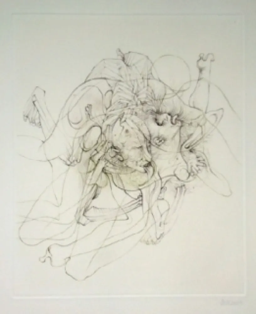 Grabado Bellmer - Dialogue entre un prêtre et un moribond