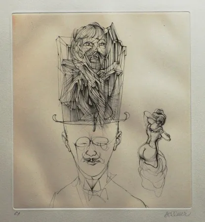 Aguafuerte Y Aguatinta Bellmer - L'homme au chapeau melon