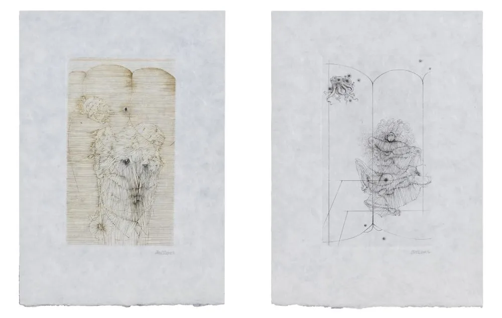 Grabado Bellmer - MODE D'EMPLOI. Suite des 7 gravures signées sur Japon nacré (1967)