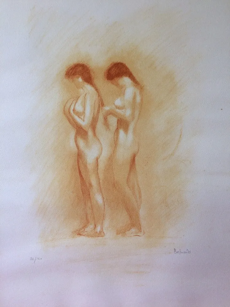 Litografía Belmondo - Nus. Lithographie à la manière de la sanguine. 