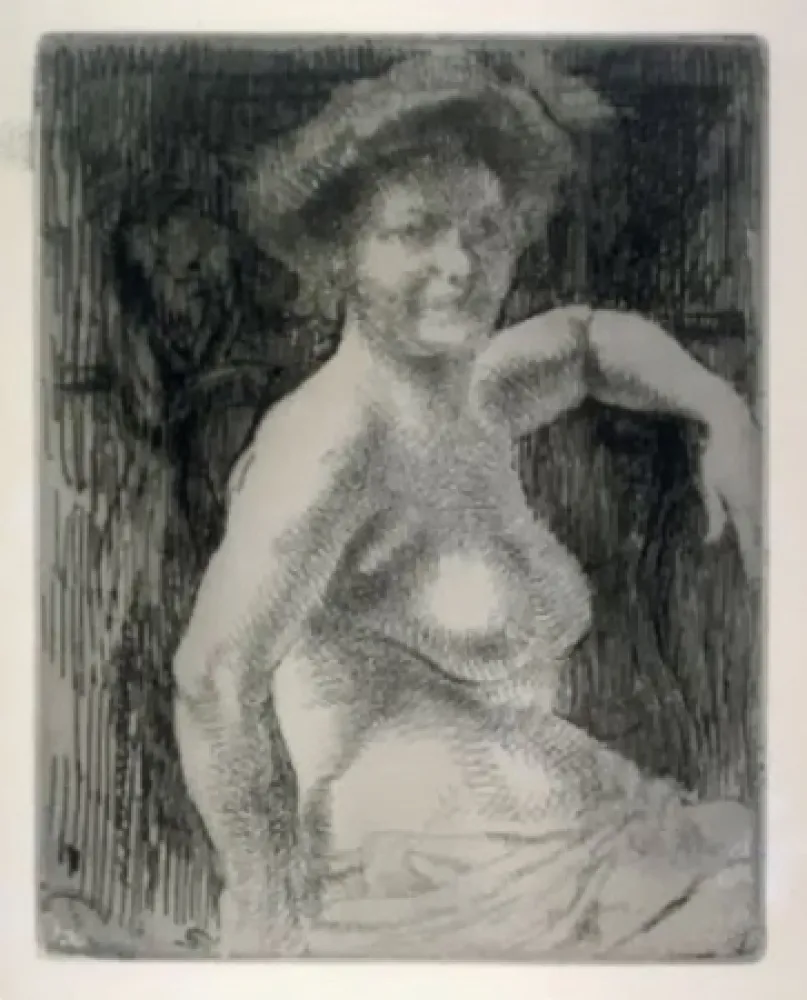 Grabado Besnard - Femme blonde à sa toilette