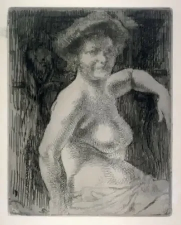 Grabado Besnard - Femme blonde à sa toilette