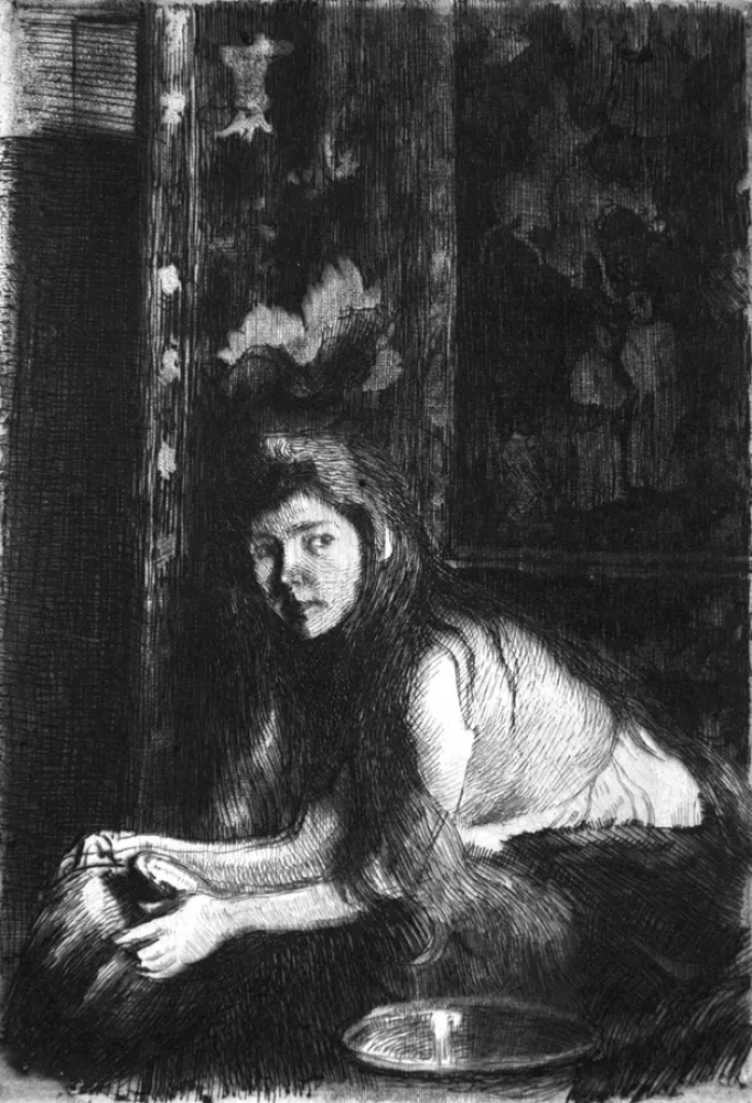 Aguafuerte Besnard - La femme au vase