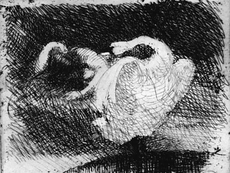 Aguafuerte Besnard - Léda s'endort