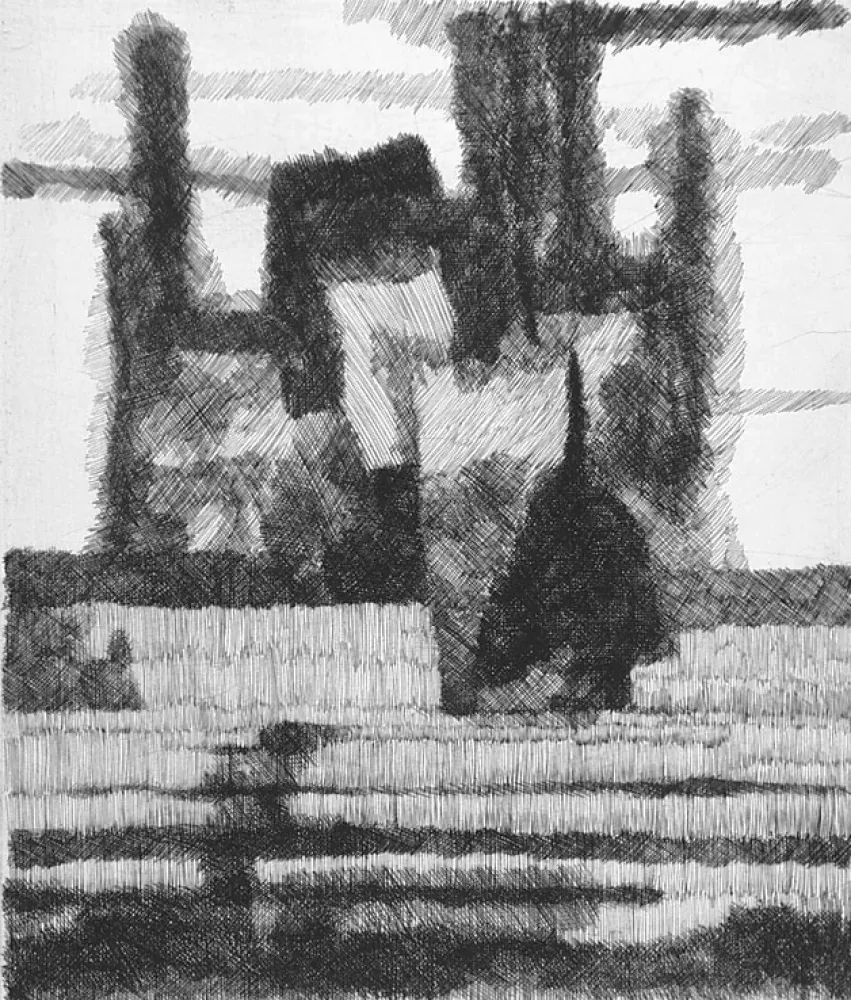 Aguafuerte Bianchi Barriviera - Pagliai e pioppi