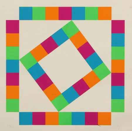 Litografía Bill - ORGANIZATION OF 44 COLORED SQUARES - EXACTA FROM CONSTRUCTIVISM TO SYSTEMATIC ART 1918-1985