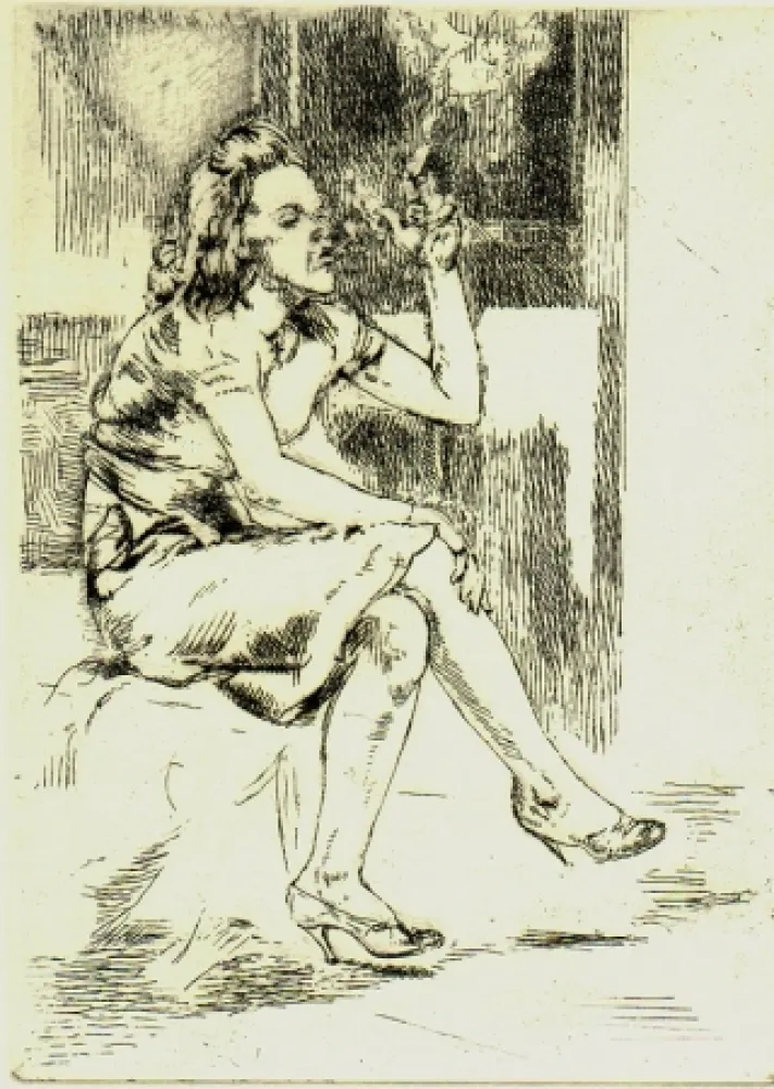 Aguafuerte Bishop - Girl Blowing Smoke Rings