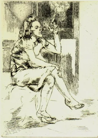 Aguafuerte Bishop - Girl Blowing Smoke Rings