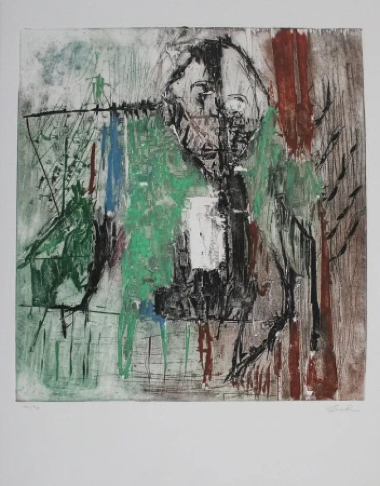 Aguafuerte Y Aguatinta Bissière - Tête au milieu des arbres / Head Amidst the Trees