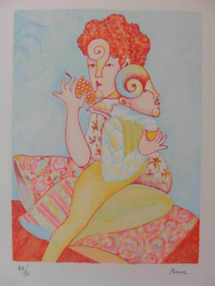 Litografía Bona - Mangeuse de raisin, buveur de vin