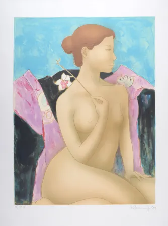 Litografía Bonnefoit - Femme à l'orchidée, 1986 - Hand-signed!