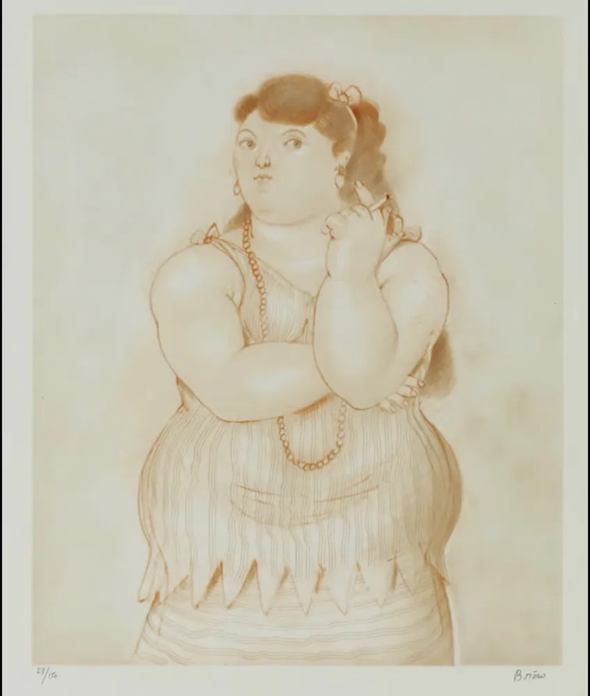 Litografía Botero - Mujer fumando
