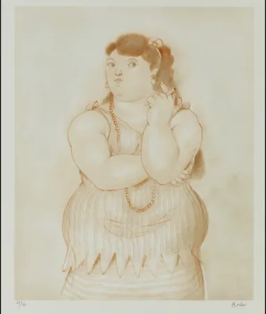 Litografía Botero - Mujer fumando