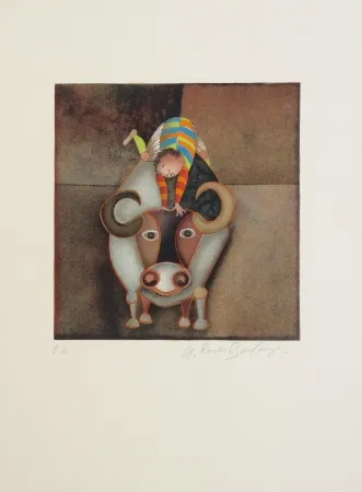 Aguafuerte Boulanger - Garçon et Boeuf