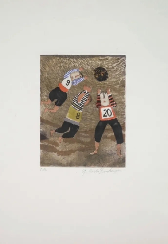 Aguatinta Boulanger - Joueurs de Rugby