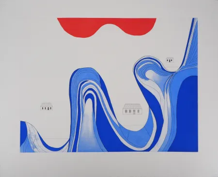 Grabado Bourgeois - Paysage au lac