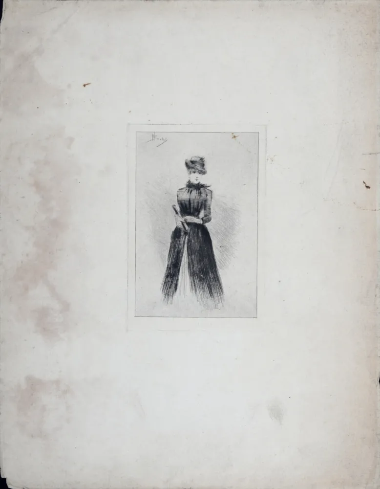 Grabado Boutet - Élégante à l'éventail, c. 1900