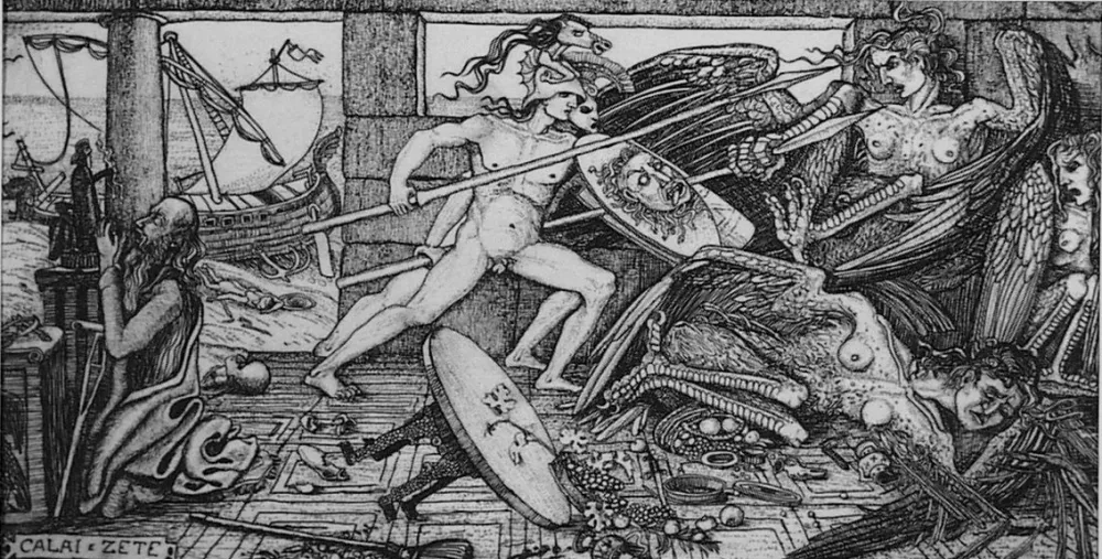 Aguafuerte Bozzetti - Calai e Zete. 4 versione