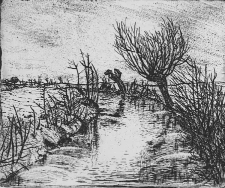 Aguafuerte Bozzetti - Il canale d'inverno