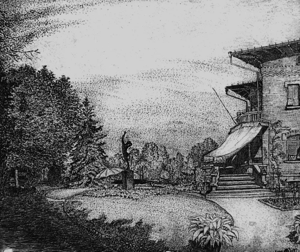 Aguafuerte Bozzetti - Villa Colonna. Il giardino