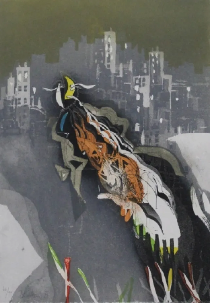 Aguafuerte Y Aguatinta Brandstätter - Stadt mit Mond