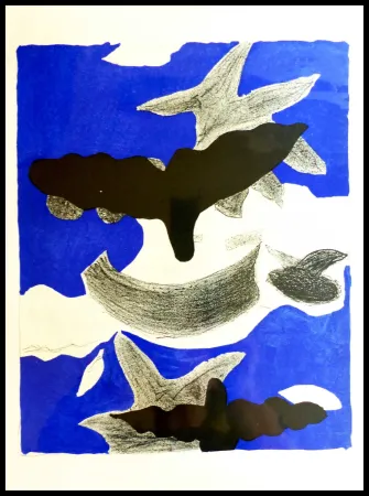 Litografía Braque (After) - LES OISEAUX FOND BLEU