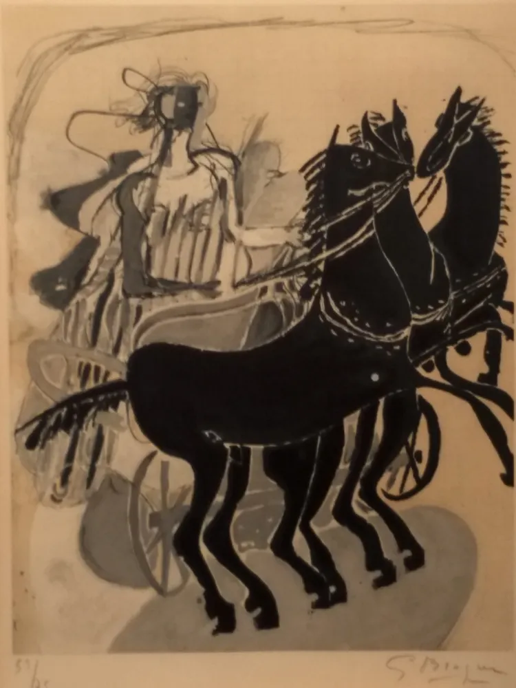 Litografía Braque - CHAR AUX CHEVAUX NOIR 