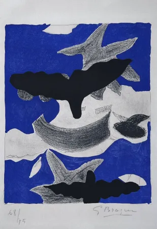 Litografía Braque - Deux oiseaux avec nuages 
