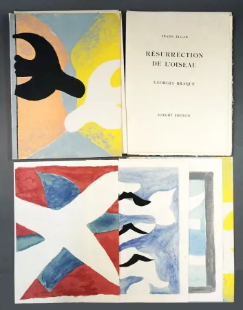 Libro Ilustrado Braque - F. Elgar. RÉSURRECTION DE L'OISEAU. 4 lithographies en couleurs de Braque avec suite sur Japon Nacré (1958)