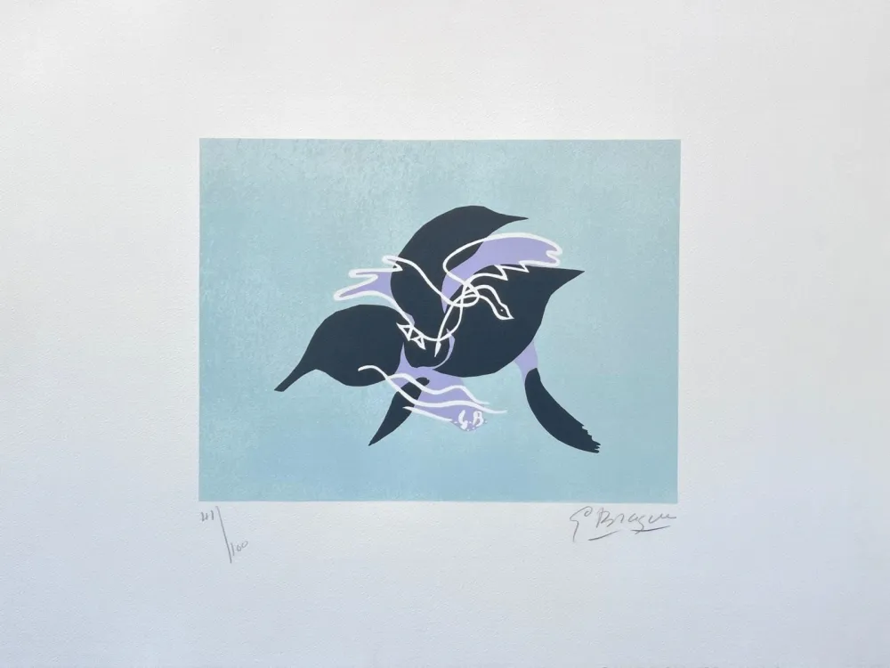 Litografía Braque - L'essor I (Le cygne sur fond bleu-vert) 