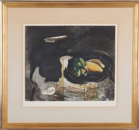 Aguafuerte Y Aguatinta Braque - Pichet noir et citrons 