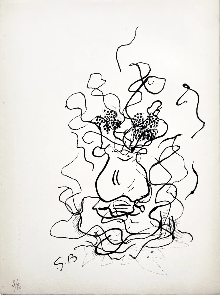 Litografía Braque - VASE ET FLEURS - Bouquet de fleurs (1952)