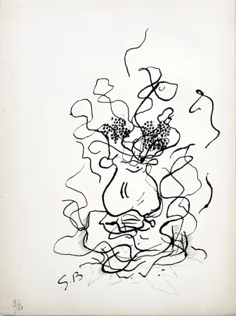 Litografía Braque - VASE ET FLEURS - Bouquet de fleurs (1952)