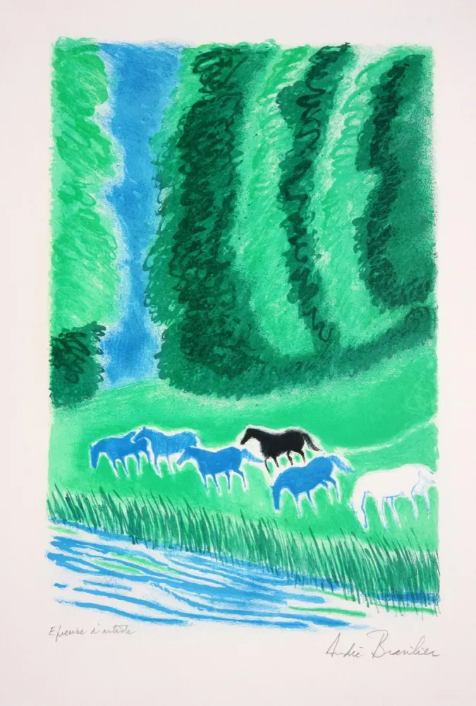 Litografía Brasilier - Chevaux au Bord de l'Eau