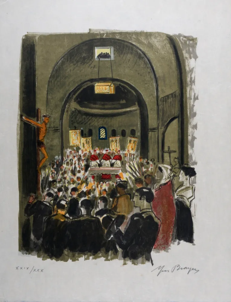 Litografía Brayer - Cérémonie de la descente des châsses aux Saintes-Maries de la Mer (#1) - Hand-signed