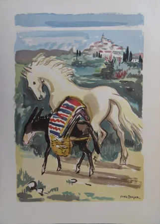 Grabado Brayer - Cheval et âne en Provenc