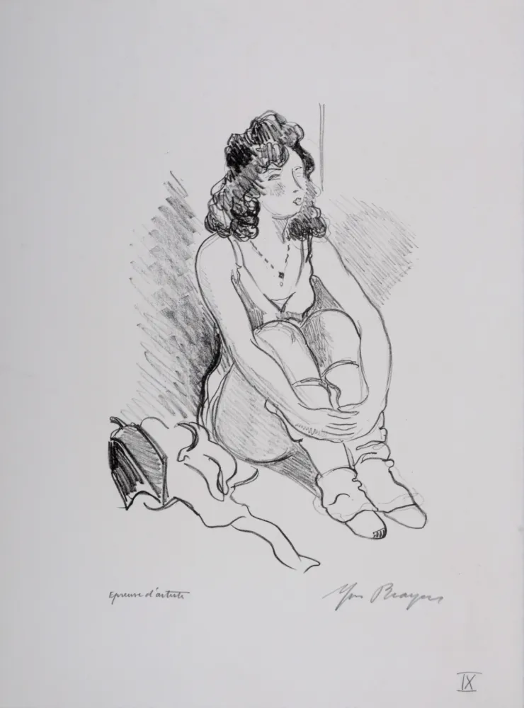 Litografía Brayer - Zizi Jeanmaire assise #IX, 1949 - Hand-signed